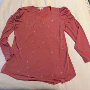 Stem & Vine  Pink Women's Top with Pearl Embellishments
Size 2X Valentine’s Day